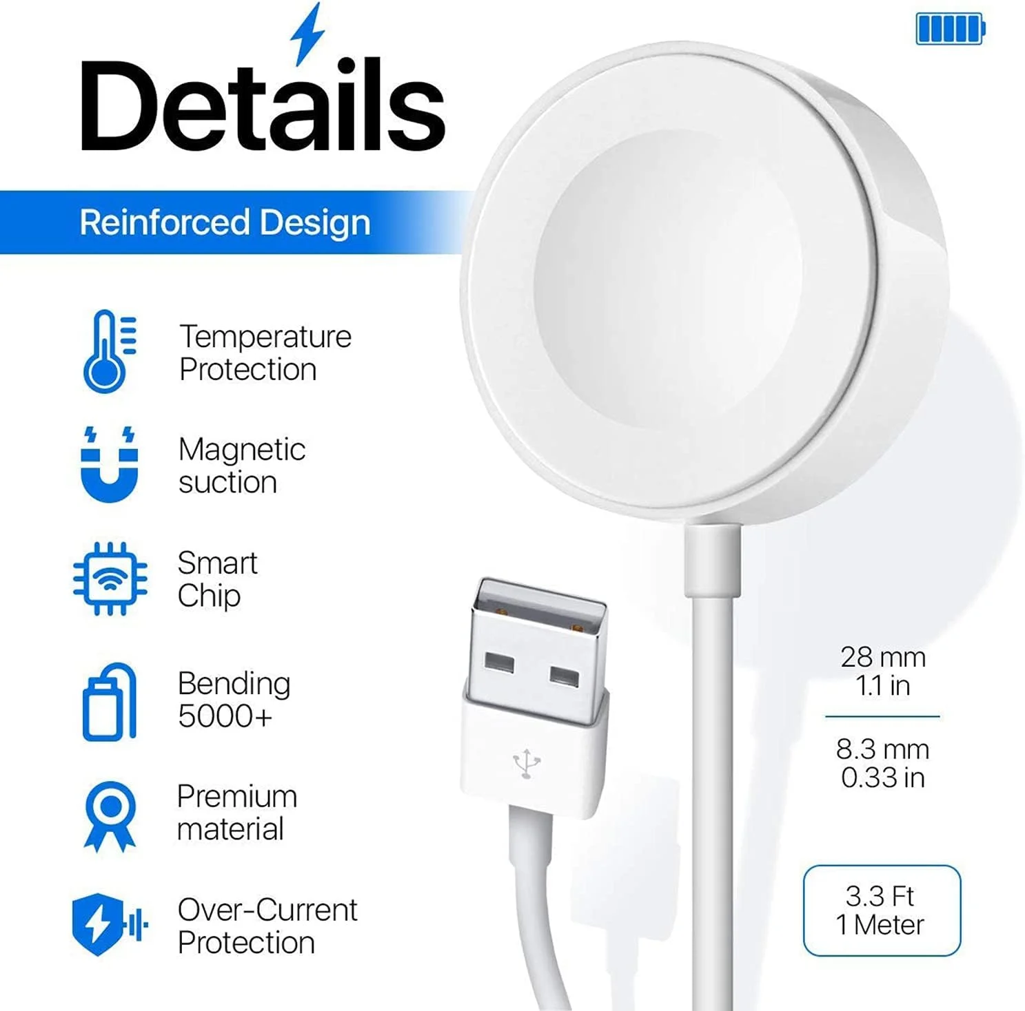 شارژر بی سیم DELFINO سازگار با Apple Watch Series 6, 5, 4, 3, 2, 1 – کابل شارژ مغناطیسی – شارژر قابل حمل با شارژ سریع – سیم بلند شارژر بی سیم DELFINO سازگار با Apple Watch Series 6, 5, 4, 3, 2, 1 – کابل شارژ مغناطیسی – شارژر قابل حمل با شارژ سریع – سیم بلند