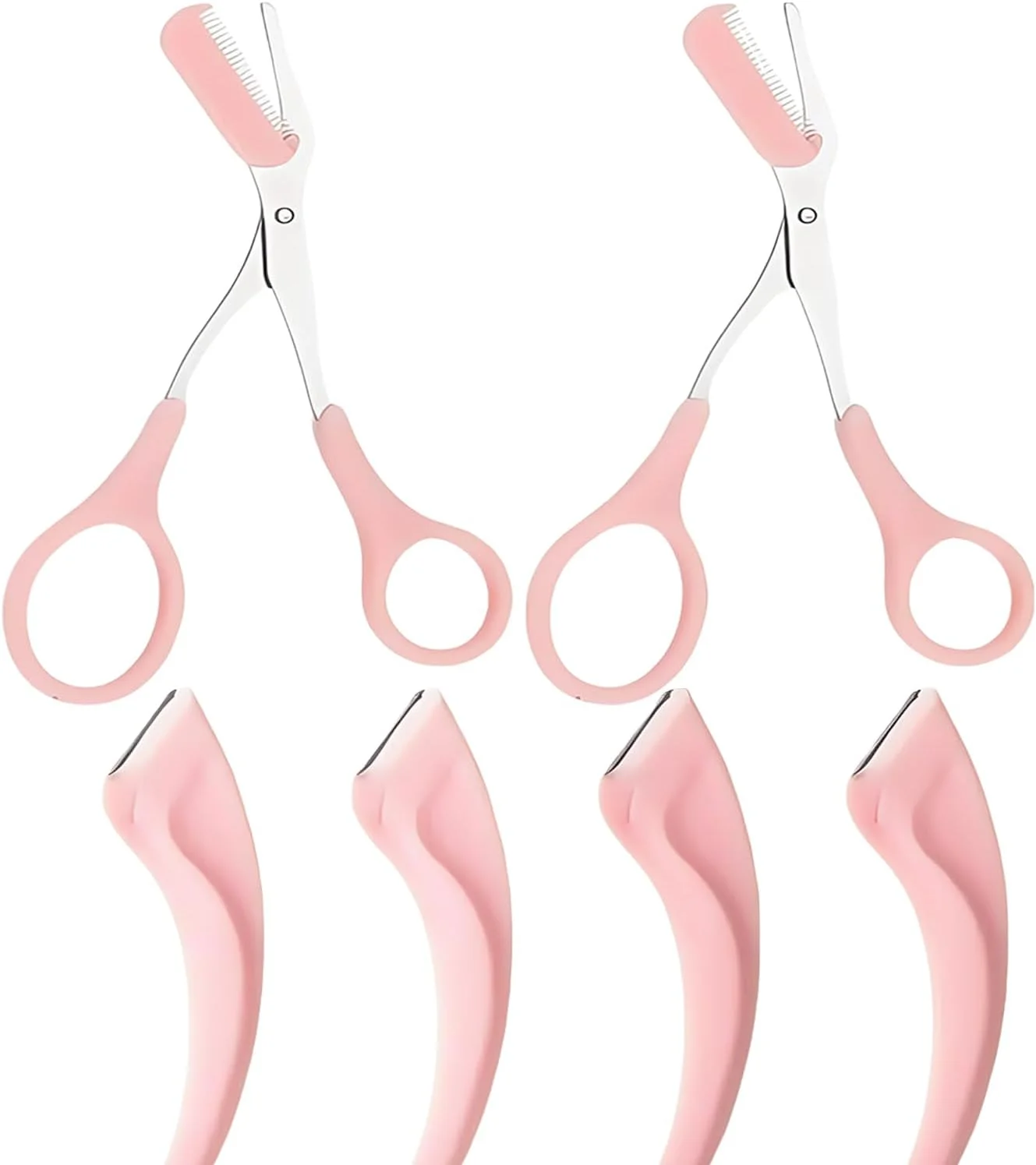 ست 6 تکه اصلاح ابرو: 2 قیچی ابرو با شانه و 4 تیغ منحنی استیل ضد زنگ - ابزارهای ضروری زیبایی برای آقایان و بانوان ست 6 تکه اصلاح ابرو: 2 قیچی ابرو با شانه و 4 تیغ منحنی استیل ضد زنگ - ابزارهای ضروری زیبایی برای آقایان و بانوان