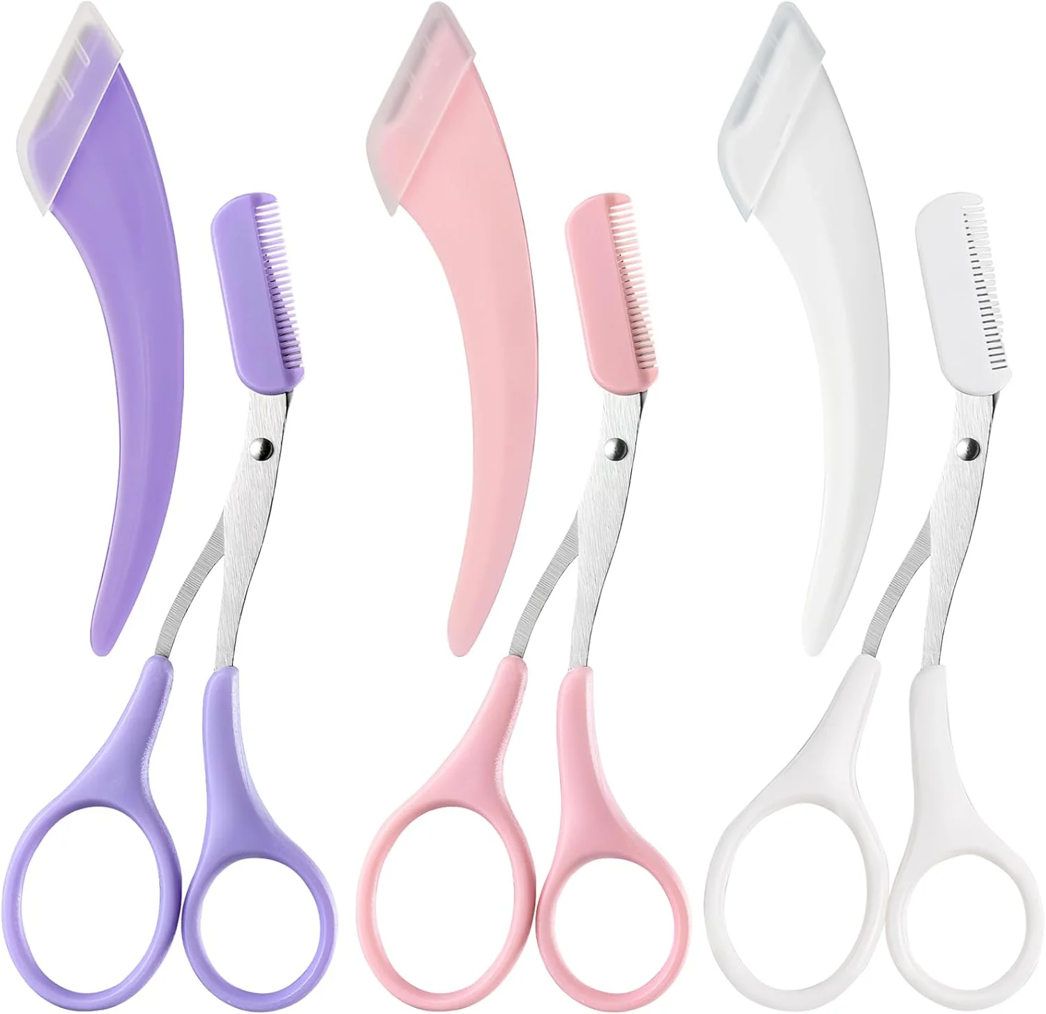 ست قیچی و موچین ابرو حرفه ای 6 تکه با شانه کوچک - قیچی های استیل ضد زنگ، اصلاح کننده، اپیلاتور، موبر و کاتر اصلاح ابرو (سفید+بنفش+صورتی) ست قیچی و موچین ابرو حرفه ای 6 تکه با شانه کوچک - قیچی های استیل ضد زنگ، اصلاح کننده، اپیلاتور، موبر و کاتر اصلاح ابرو (سفید+بنفش+صورتی)