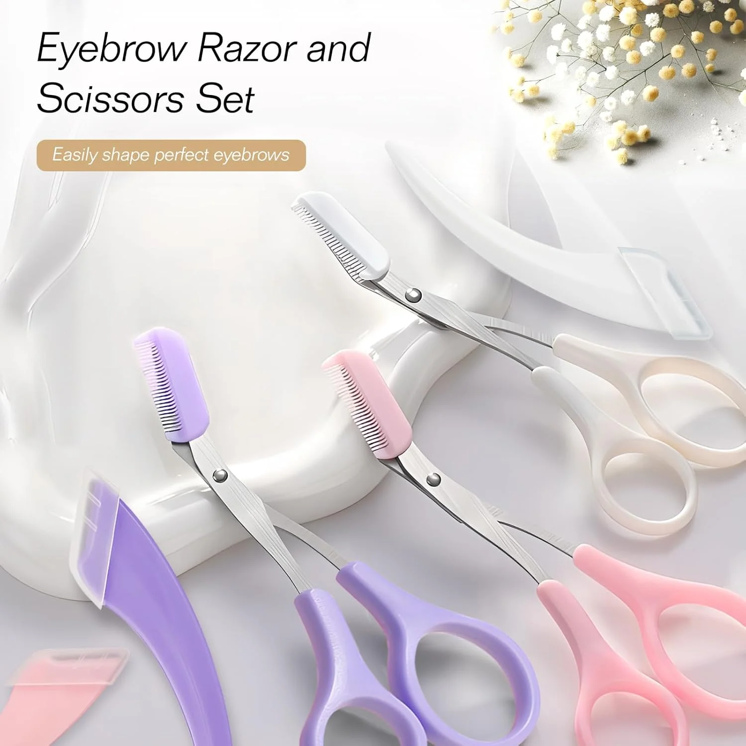 ست قیچی و موچین ابرو حرفه ای 6 تکه با شانه کوچک - قیچی های استیل ضد زنگ، اصلاح کننده، اپیلاتور، موبر و کاتر اصلاح ابرو (سفید+بنفش+صورتی) ست قیچی و موچین ابرو حرفه ای 6 تکه با شانه کوچک - قیچی های استیل ضد زنگ، اصلاح کننده، اپیلاتور، موبر و کاتر اصلاح ابرو (سفید+بنفش+صورتی)