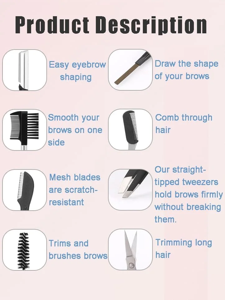 ست پیرایش ابرو 8 تکه به همراه کیف نگهداری - مناسب برای حالت دادن، مرتب کردن و اصلاح دقیق، ابزار حالت دهی ابرو مردانه و زنانه ست پیرایش ابرو 8 تکه به همراه کیف نگهداری - مناسب برای حالت دادن، مرتب کردن و اصلاح دقیق، ابزار حالت دهی ابرو مردانه و زنانه