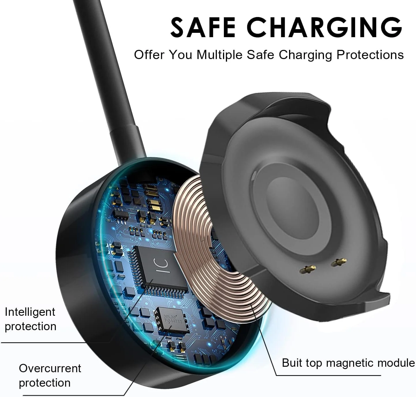 شارژر ساعت هوشمند Lamshaw HW22، کابل شارژ USB 2 پین-4 میلی‌متری جایگزین برای HW22 (بسته 2 عددی - مشکی+مشکی)