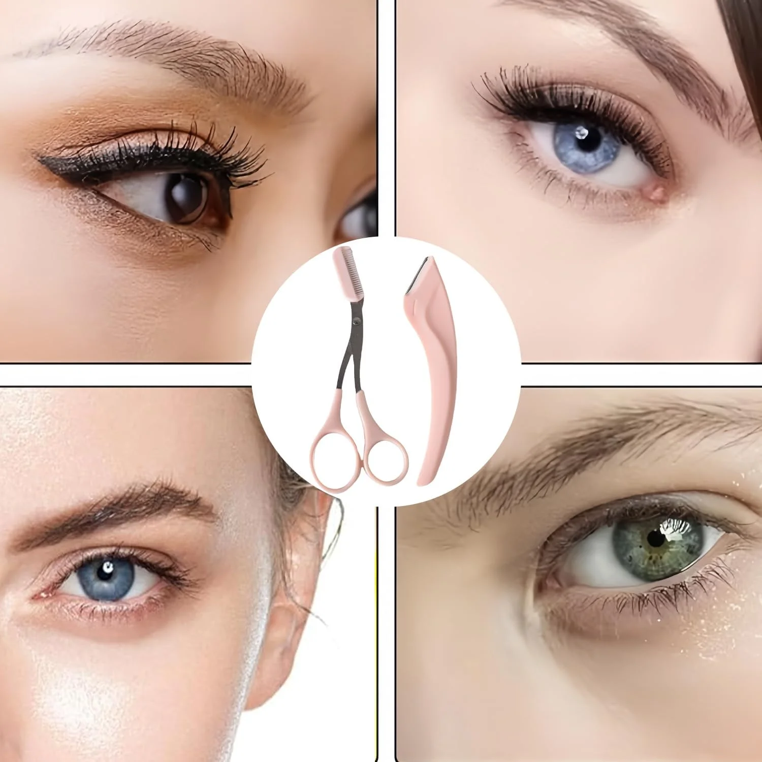 ست 6 تکه اصلاح ابرو: 2 قیچی ابرو با شانه و 4 تیغ منحنی استیل ضد زنگ - ابزارهای ضروری زیبایی برای آقایان و بانوان ست 6 تکه اصلاح ابرو: 2 قیچی ابرو با شانه و 4 تیغ منحنی استیل ضد زنگ - ابزارهای ضروری زیبایی برای آقایان و بانوان