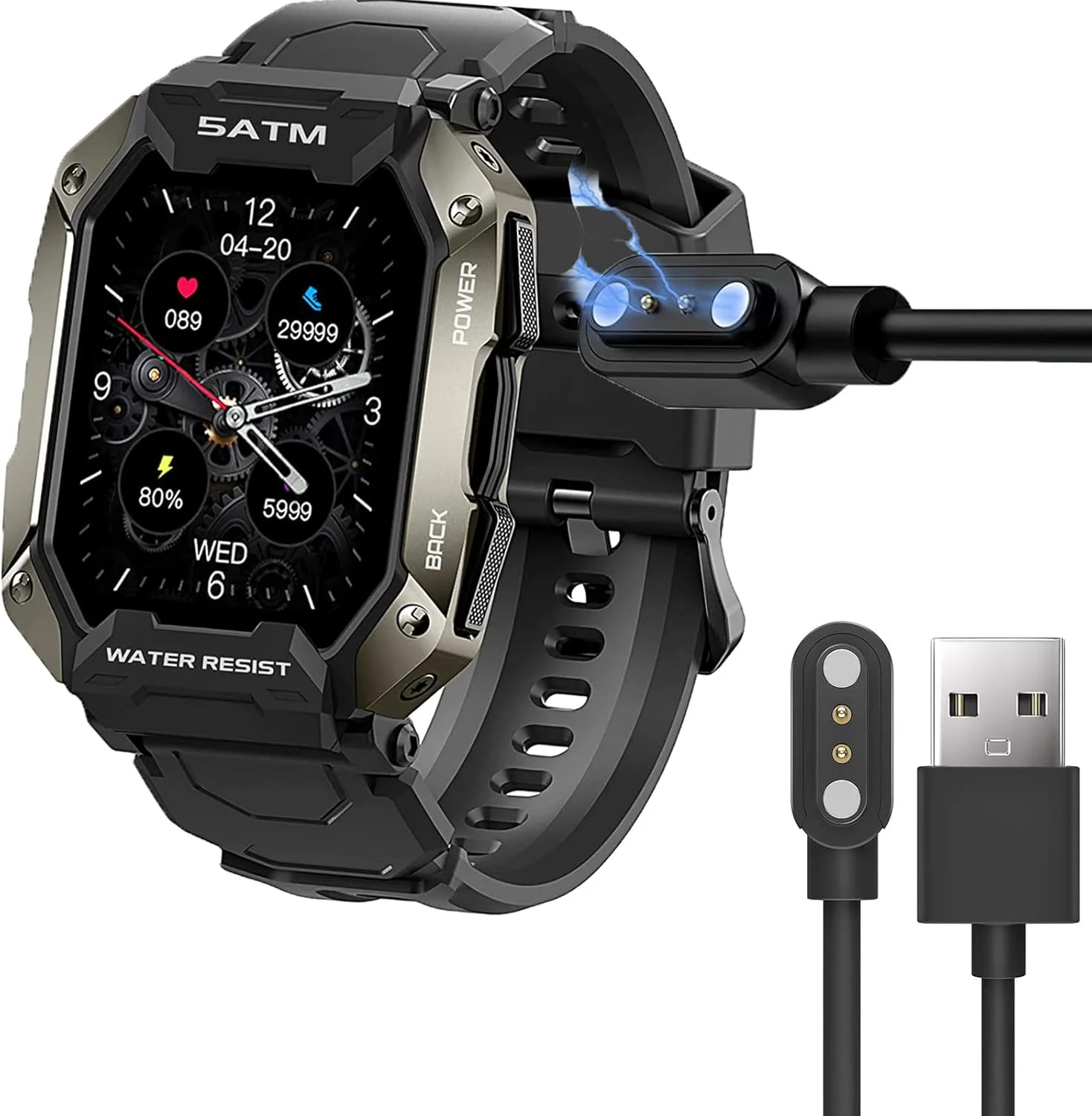 شارژر سازگار Lamshaw با ساعت هوشمند AMAZTIM C20، کابل شارژ مغناطیسی USB جایگزین شارژر سازگار برای ساعت Kospet Tank M1 Pro/TANK T1 Pro/C20/C16/PYRODUM GT600 (مشکی)