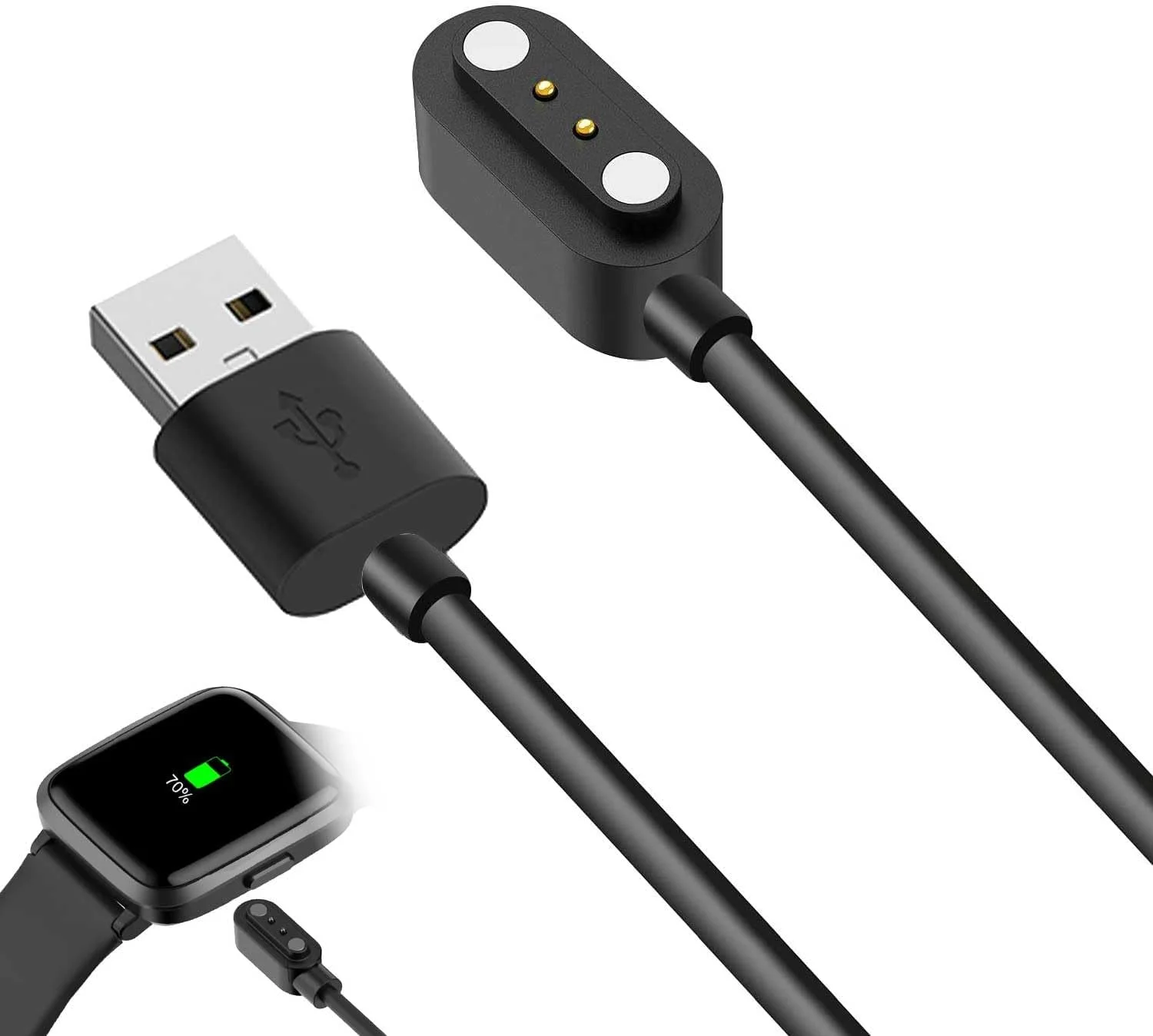 شارژر مغناطیسی ساعت هوشمند T Tersely 2 پین 1 متری/3.3 فوت برای YAMAY SW2023/Letsfit ID205/Wiliful SW021/Vigorun ID216، کابل USB جایگزین برای شارژ Umidigi Uwatch 2/2S/3/3S/Urun/S/Ufit