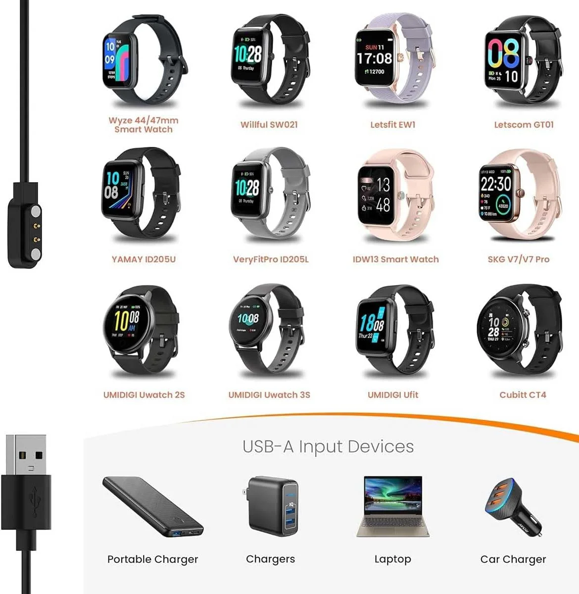 شارژر مغناطیسی ساعت هوشمند T Tersely 2 پین 1 متری/3.3 فوت برای YAMAY SW2023/Letsfit ID205/Wiliful SW021/Vigorun ID216، کابل USB جایگزین برای شارژ Umidigi Uwatch 2/2S/3/3S/Urun/S/Ufit