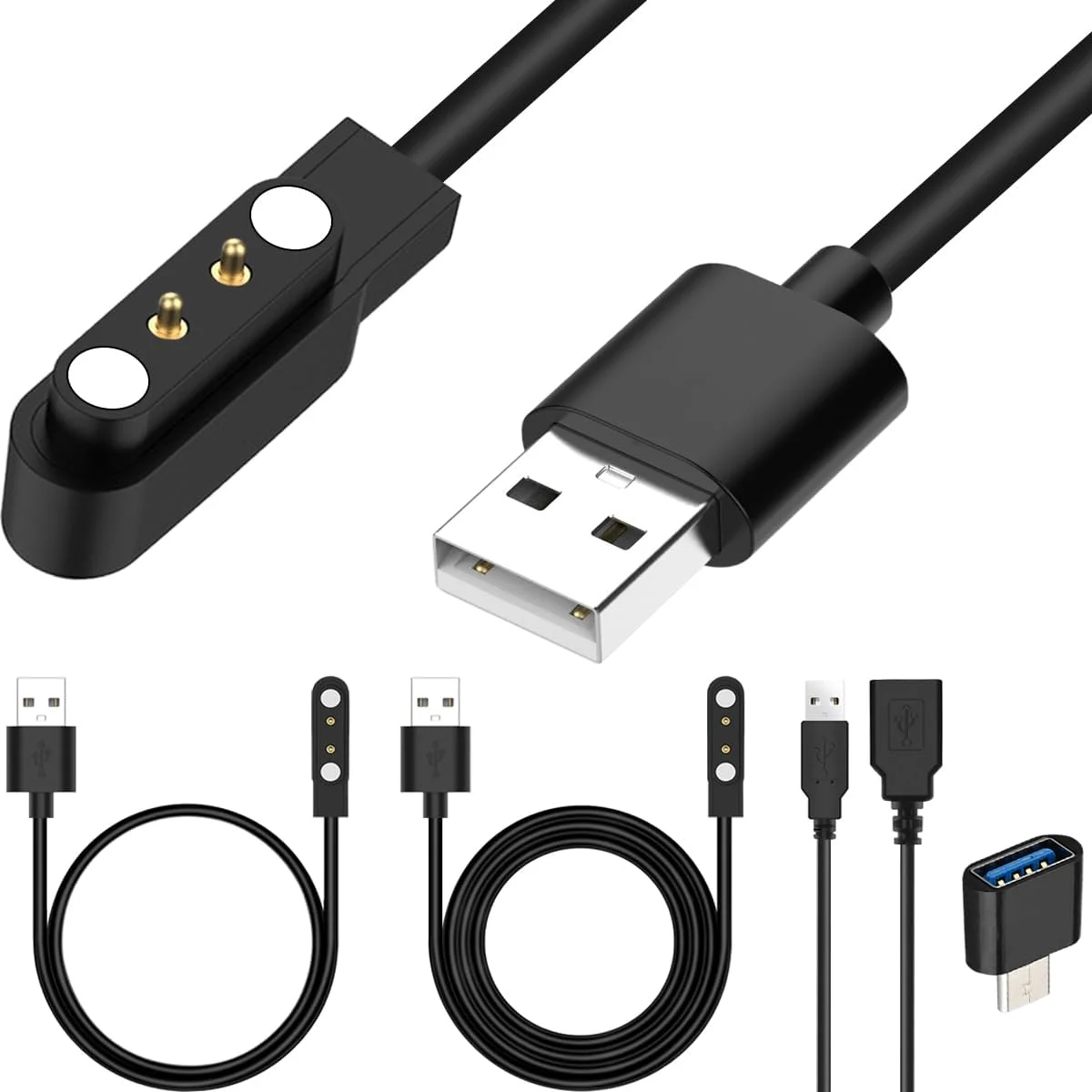 شارژر مغناطیسی Xiatiaosann برای YAMAY SW022، AGPTEK LW11، Ticwatch GTX، Xiaomi Haylou Solar LS05/RT LS05S، IMILAB KW66، کابل USB دو پین 4 میلی‌متری، ساعت هوشمند 2 عددی