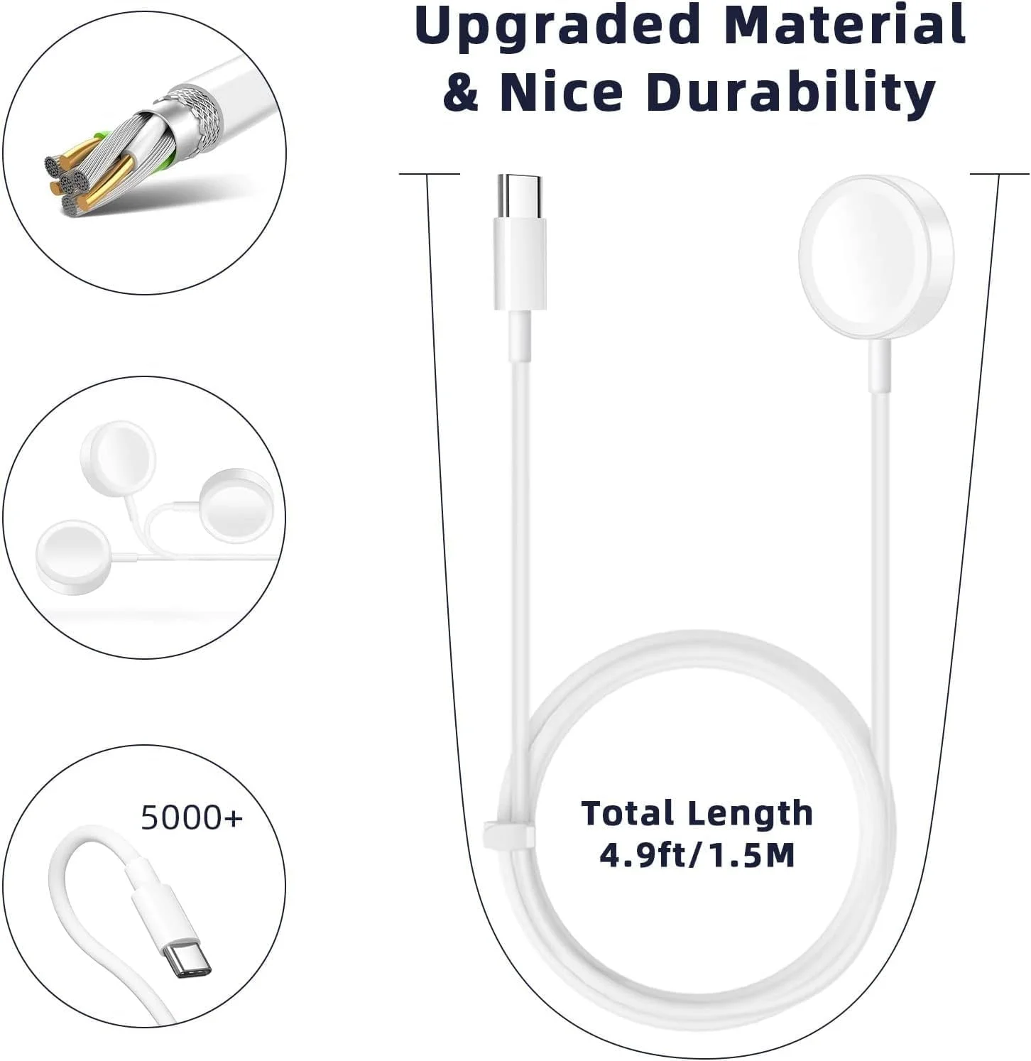 کابل شارژر ساعت هوشمند USB C سازگار با iWatch سری SE2/9/8/7/6/5/4/3/2/1/SE، شارژر مغناطیسی ساعت خودرو، سیم شارژ Type C قابل حمل (1.5 متر) کابل شارژر ساعت هوشمند USB C سازگار با iWatch سری SE2/9/8/7/6/5/4/3/2/1/SE، شارژر مغناطیسی ساعت خودرو، سیم شارژ Type C قابل حمل (1.5 متر)