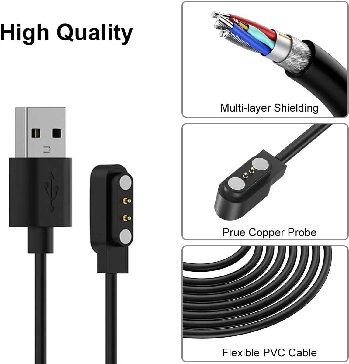 شارژر مغناطیسی ساعت هوشمند T Tersely 2 پین 1 متری/3.3 فوت برای YAMAY SW2023/Letsfit ID205/Wiliful SW021/Vigorun ID216، کابل USB جایگزین برای شارژ Umidigi Uwatch 2/2S/3/3S/Urun/S/Ufit