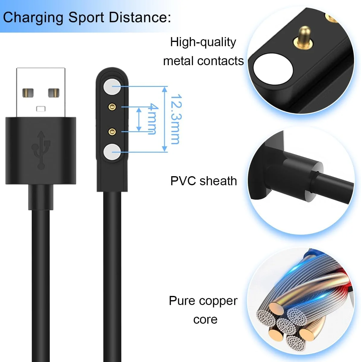 شارژر مغناطیسی Xiatiaosann برای YAMAY SW022، AGPTEK LW11، Ticwatch GTX، Xiaomi Haylou Solar LS05/RT LS05S، IMILAB KW66، کابل USB دو پین 4 میلیمتری، ساعت هوشمند 2 عددی شارژر مغناطیسی Xiatiaosann برای YAMAY SW022، AGPTEK LW11، Ticwatch GTX، Xiaomi Haylou Solar LS05/RT LS05S، IMILAB KW66، کابل USB دو پین 4 میلیمتری، ساعت هوشمند 2 عددی