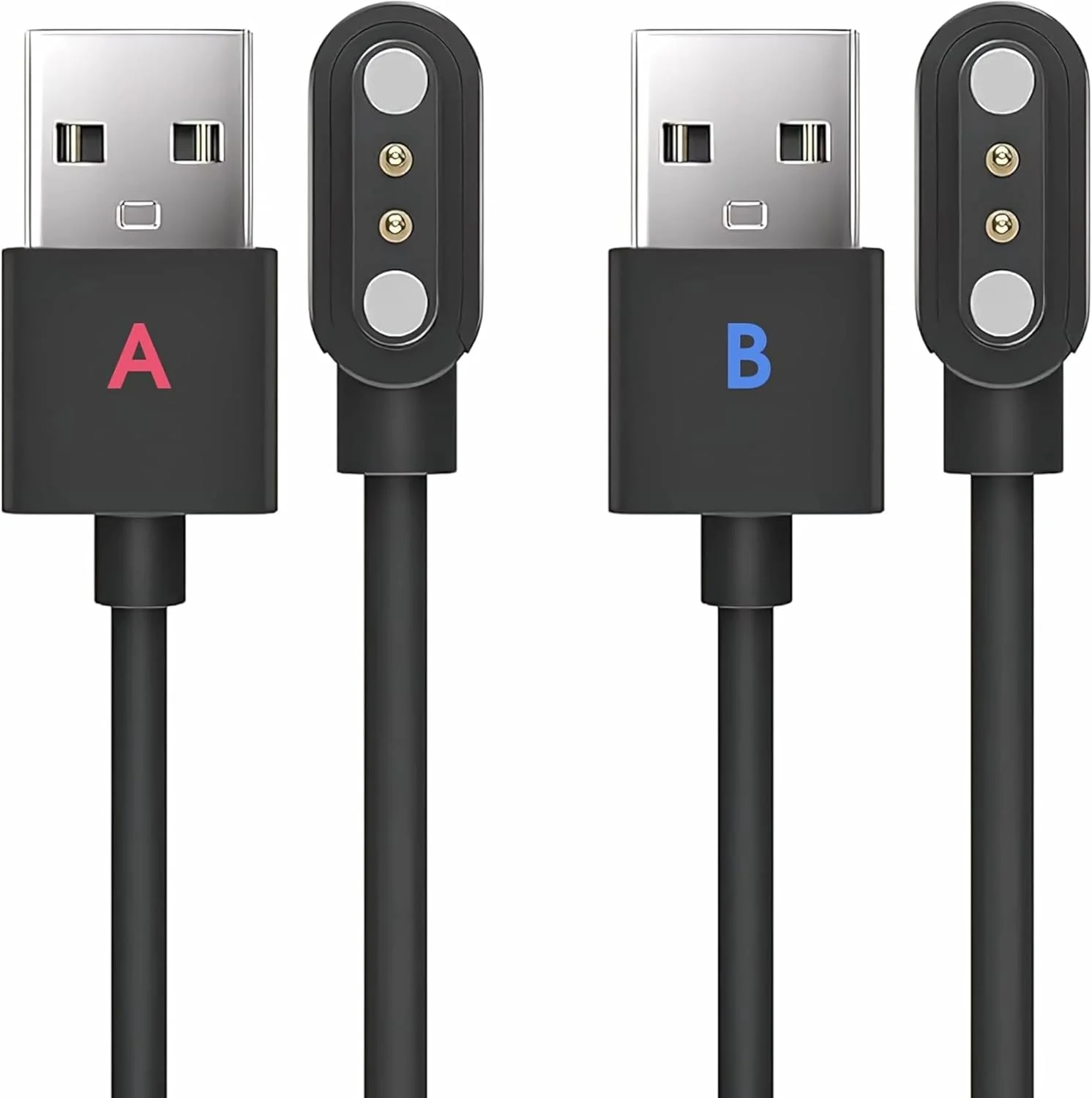 شارژر مغناطیسی جهانی ساعت هوشمند 2.84 میلی‌متری [بسته 2 عددی] مدل A + مدل B، لوازم جانبی ساعت هوشمند کابل شارژ جایگزین مغناطیسی 2 پین. فاصله شارژ ساعت سازگار با 2.5 تا 3 میلی‌متر است