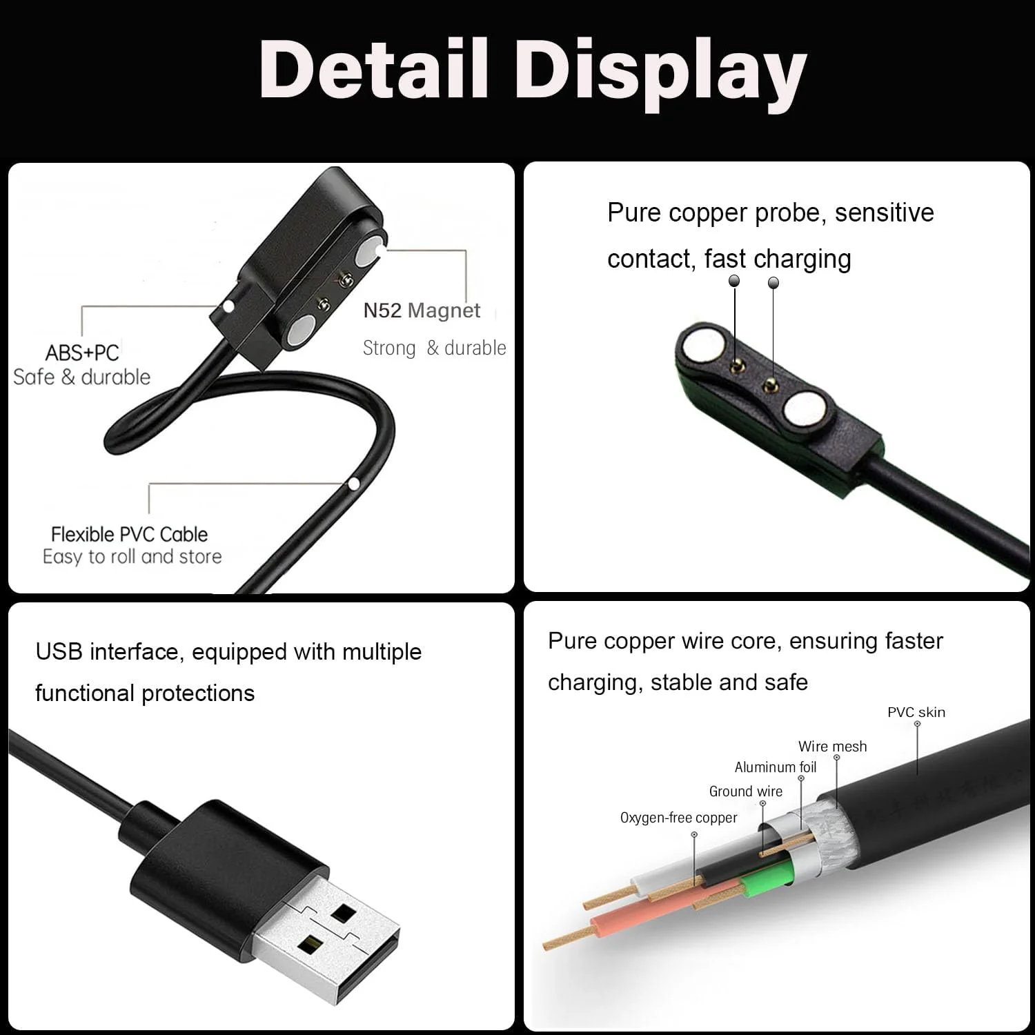 شارژر مغناطیسی قوی 2 پین Xininyia برای ساعت هوشمند ROHS، کابل شارژ USB مغناطیسی تک عددی برای ساعت های هوشمند سازگار با گواهینامه ROHS/CE (فاصله درگاه شارژ 4 میلی متر) شارژر مغناطیسی قوی 2 پین Xininyia برای ساعت هوشمند ROHS، کابل شارژ USB مغناطیسی تک عددی برای ساعت های هوشمند سازگار با گواهینامه ROHS/CE (فاصله درگاه شارژ 4 میلی متر)