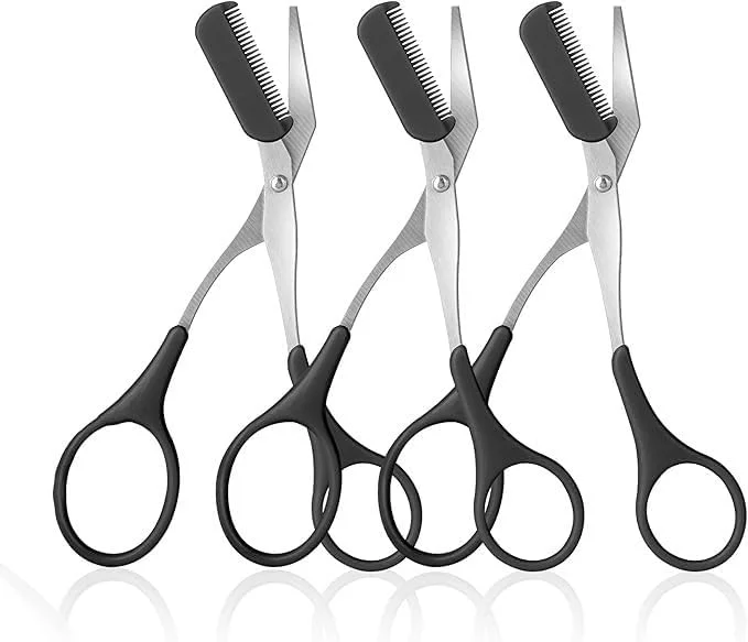 قیچی ابرو Azonee مدل 3 تکه به همراه تیغ و شانه، قیچی اصلاح ابرو حرفه ای، دسته های ضد لغزش، لوازم جانبی زیبایی برای از بین بردن موهای زائد برای آقایان و خانم ها، ایده آل برای حالت دادن و مرتب کردن (مشکی)