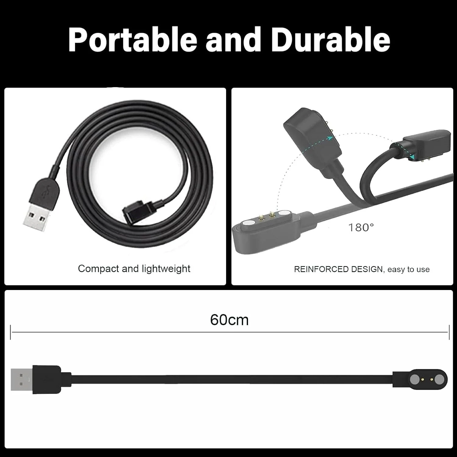 شارژر ساعت هوشمند Xininyia T60، [2 عدد/60 سانتی متر] کابل شارژ USB سازگار با Matast، uaue، QXQ، QCOQ، ساعت هوشمند CASCHO T60