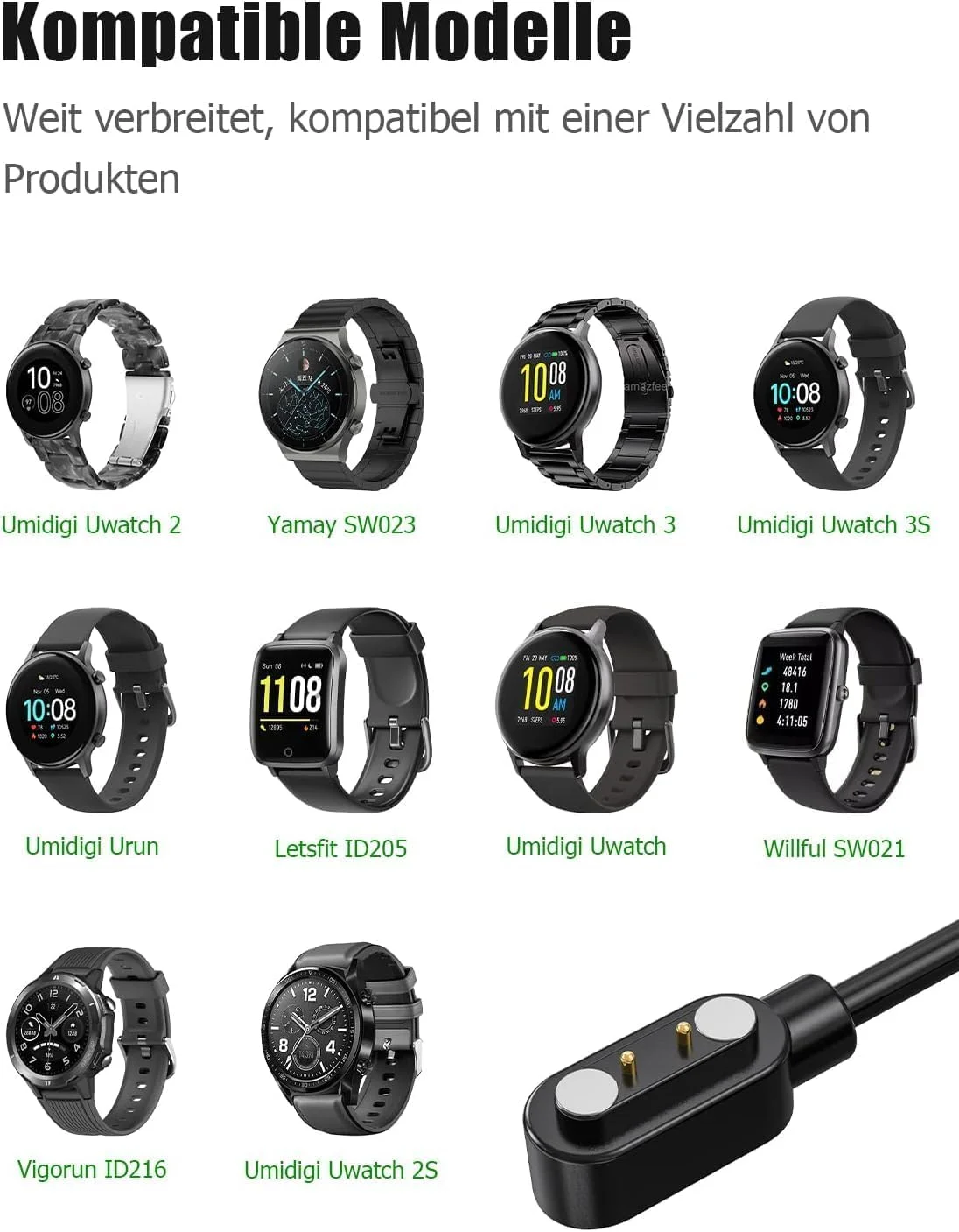 شارژر ساعت هوشمند برای YAMAY VeryFitPro، [2 عدد 1 متری] کابل شارژ USB مغناطیسی جایگزین برای ساعت SW021 SW023 Letsfit ID205L ID205U ID205S SW025 Uwatch 3S 3 2 2S