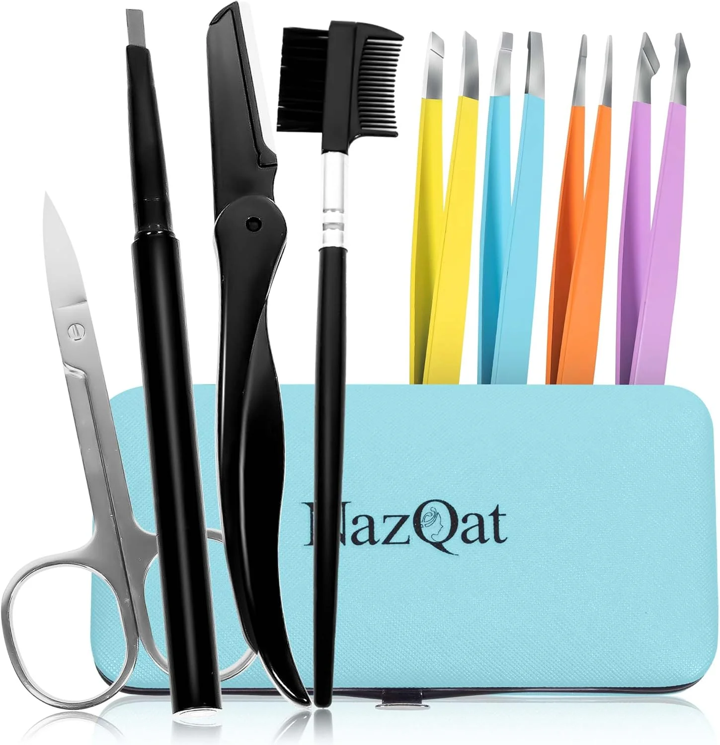 ست نفیس ابرو - 8 در 1 - ست موچین ابرو 4 عددی - ست حالت دهنده ابرو - ست چند منظوره برای مرتب کردن ابرو - تیغ ابرو، برس و شانه ابرو، مداد، قیچی ابرو در کیف محافظ دار ست نفیس ابرو - 8 در 1 - ست موچین ابرو 4 عددی - ست حالت دهنده ابرو - ست چند منظوره برای مرتب کردن ابرو - تیغ ابرو، برس و شانه ابرو، مداد، قیچی ابرو در کیف محافظ دار