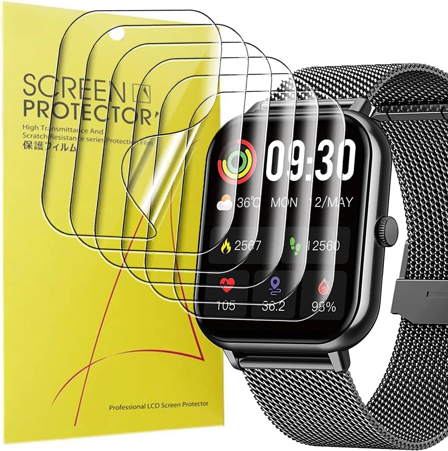 محافظ صفحه نمایش Blueshaweu سازگار با ساعت هوشمند TAOPON سایز 1.83 اینچ، محافظ صفحه نمایش TPU شفاف و انعطاف پذیر HD [بسته 6 عددی] برای ساعت هوشمند TAOPON ZL54 (شفاف)