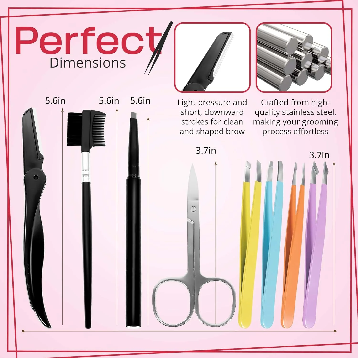 ست نفیس ابرو - 8 در 1 - ست موچین ابرو 4 عددی - ست حالت دهنده ابرو - ست چند منظوره برای مرتب کردن ابرو - تیغ ابرو، برس و شانه ابرو، مداد، قیچی ابرو در کیف محافظ دار ست نفیس ابرو - 8 در 1 - ست موچین ابرو 4 عددی - ست حالت دهنده ابرو - ست چند منظوره برای مرتب کردن ابرو - تیغ ابرو، برس و شانه ابرو، مداد، قیچی ابرو در کیف محافظ دار