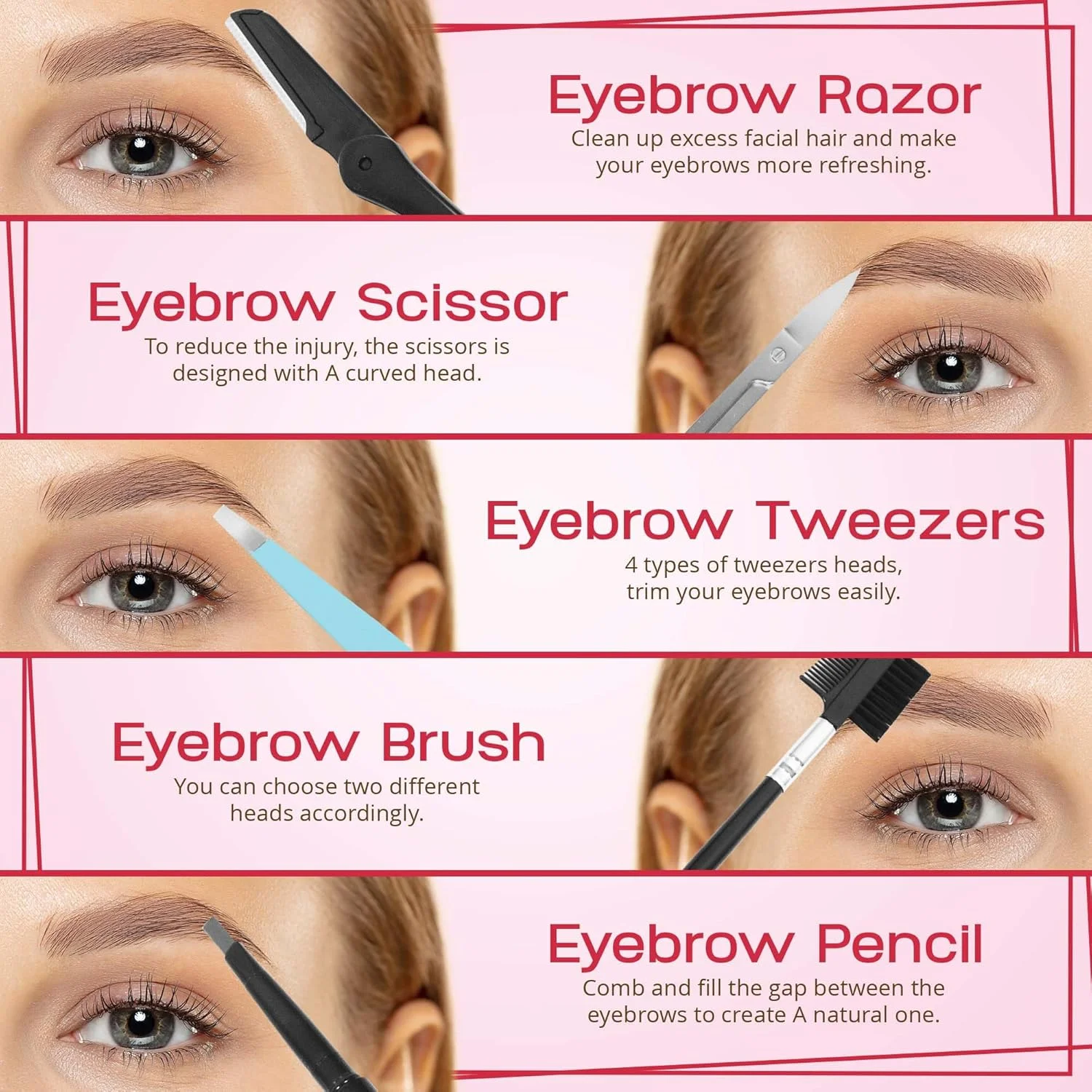 ست نفیس ابرو - 8 در 1 - ست موچین ابرو 4 عددی - ست حالت دهنده ابرو - ست چند منظوره برای مرتب کردن ابرو - تیغ ابرو، برس و شانه ابرو، مداد، قیچی ابرو در کیف محافظ دار ست نفیس ابرو - 8 در 1 - ست موچین ابرو 4 عددی - ست حالت دهنده ابرو - ست چند منظوره برای مرتب کردن ابرو - تیغ ابرو، برس و شانه ابرو، مداد، قیچی ابرو در کیف محافظ دار