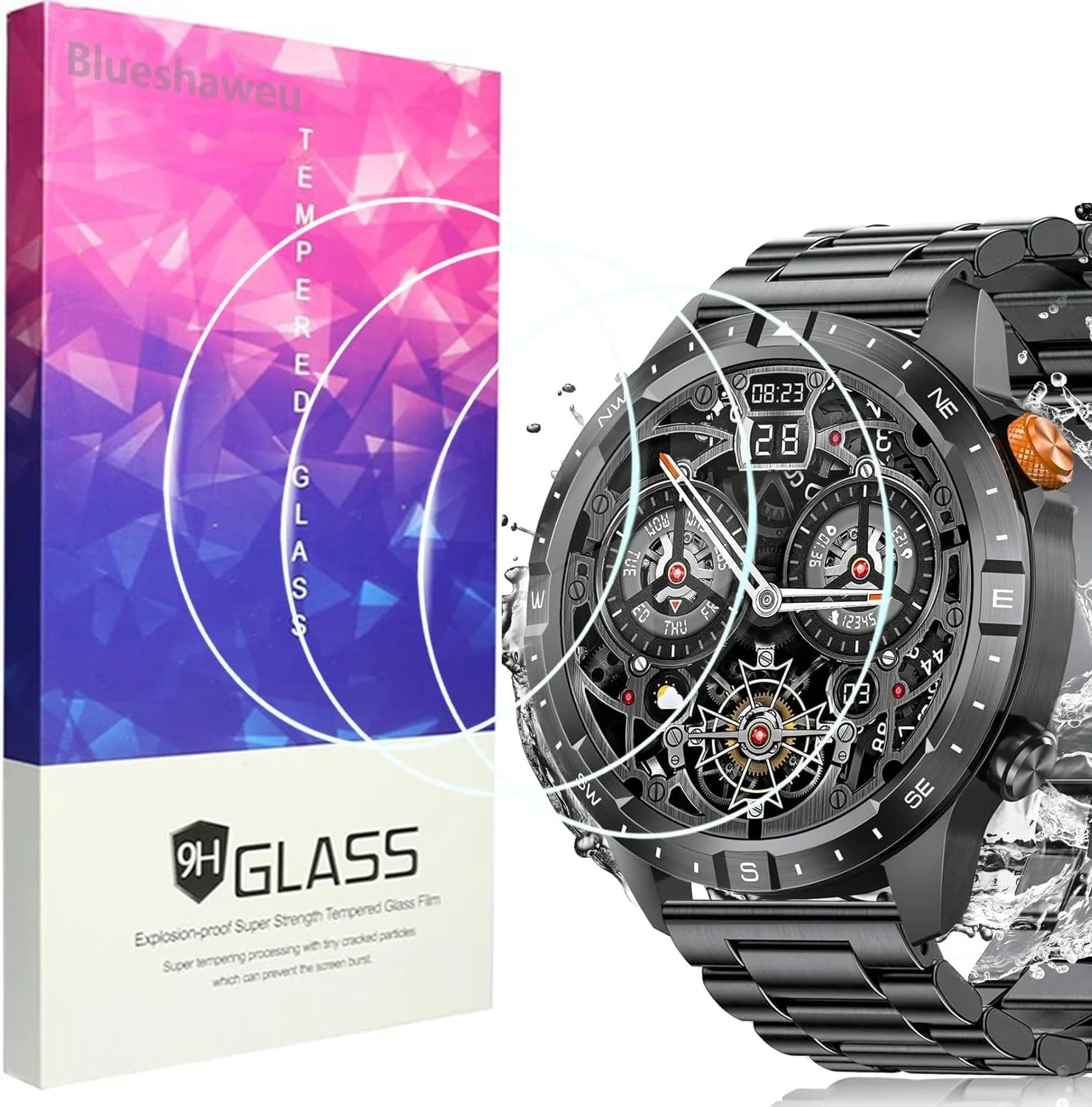 محافظ صفحه نمایش Blueshaweu سازگار با ساعت هوشمند مردانه DEKELIFE مدل AK75 با صفحه نمایش 1.43 اینچی، محافظ صفحه شیشه ای سخت با درجه سختی 9H [بسته 3 عددی] سازگار با ساعت هوشمند DEKELIFE AK75 (HD)