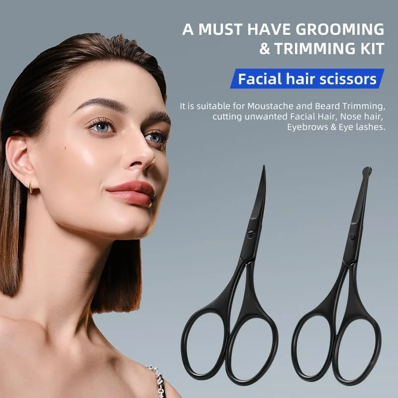 ست قیچی کوچک پیرایش موی صورت ESSBES برای مردان و زنان، مناسب ابرو، موی بینی، سبیل، ریش و مژه، دارای نوک ایمنی گرد و منحنی، 2 عددی ست قیچی کوچک پیرایش موی صورت ESSBES برای مردان و زنان، مناسب ابرو، موی بینی، سبیل، ریش و مژه، دارای نوک ایمنی گرد و منحنی، 2 عددی