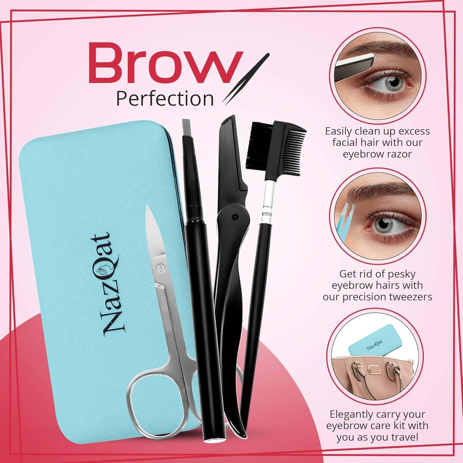 ست نفیس ابرو - 8 در 1 - ست موچین ابرو 4 عددی - ست حالت دهنده ابرو - ست چند منظوره برای مرتب کردن ابرو - تیغ ابرو، برس و شانه ابرو، مداد، قیچی ابرو در کیف محافظ دار ست نفیس ابرو - 8 در 1 - ست موچین ابرو 4 عددی - ست حالت دهنده ابرو - ست چند منظوره برای مرتب کردن ابرو - تیغ ابرو، برس و شانه ابرو، مداد، قیچی ابرو در کیف محافظ دار