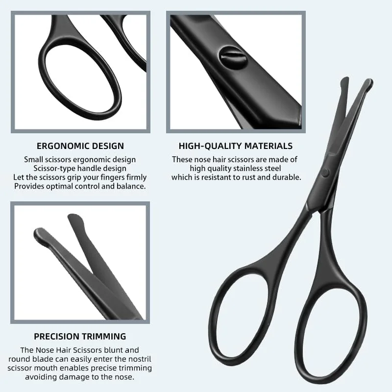 ست قیچی کوچک پیرایش موی صورت ESSBES برای مردان و زنان، مناسب ابرو، موی بینی، سبیل، ریش و مژه، دارای نوک ایمنی گرد و منحنی، 2 عددی ست قیچی کوچک پیرایش موی صورت ESSBES برای مردان و زنان، مناسب ابرو، موی بینی، سبیل، ریش و مژه، دارای نوک ایمنی گرد و منحنی، 2 عددی