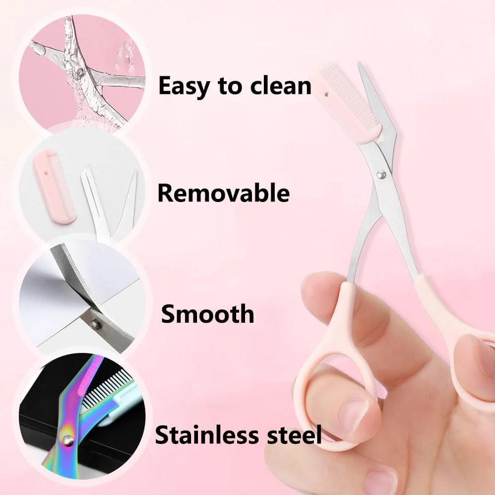 قیچی ابرو با شانه، قیچی ابرو 2 در 1 جدید و ارتقا یافته، تیغ ابرو منحنی استیل ضد زنگ ضد لغزش، هدیه لوازم آرایشی برای مردان و زنان (صورتی) قیچی ابرو با شانه، قیچی ابرو 2 در 1 جدید و ارتقا یافته، تیغ ابرو منحنی استیل ضد زنگ ضد لغزش، هدیه لوازم آرایشی برای مردان و زنان (صورتی)