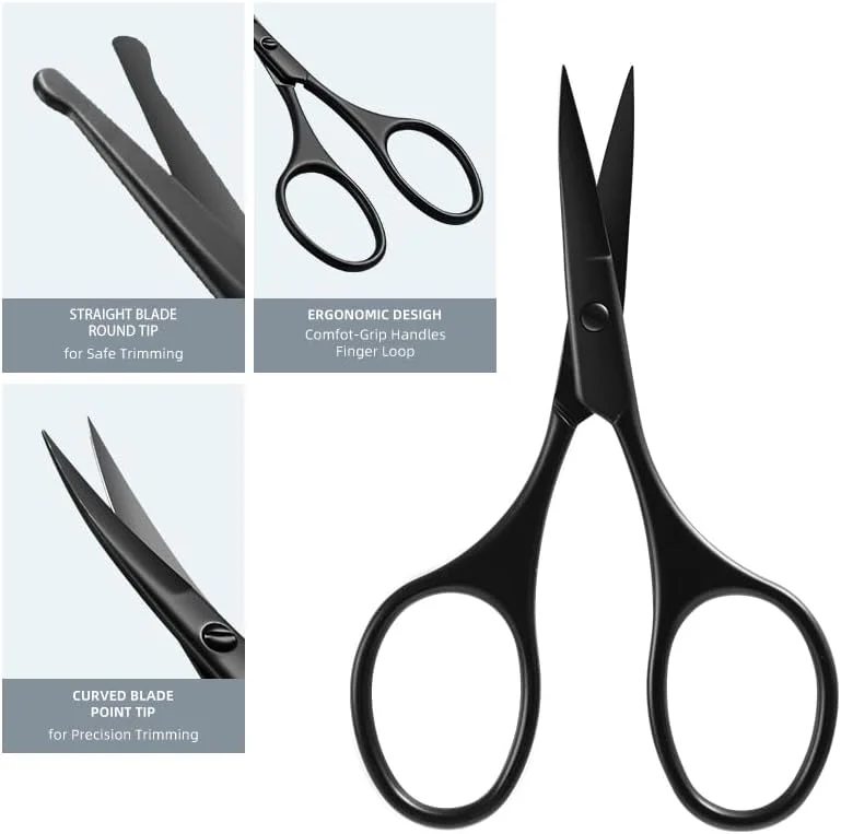 ست قیچی کوچک پیرایش موی صورت ESSBES برای مردان و زنان، مناسب ابرو، موی بینی، سبیل، ریش و مژه، دارای نوک ایمنی گرد و منحنی، 2 عددی ست قیچی کوچک پیرایش موی صورت ESSBES برای مردان و زنان، مناسب ابرو، موی بینی، سبیل، ریش و مژه، دارای نوک ایمنی گرد و منحنی، 2 عددی