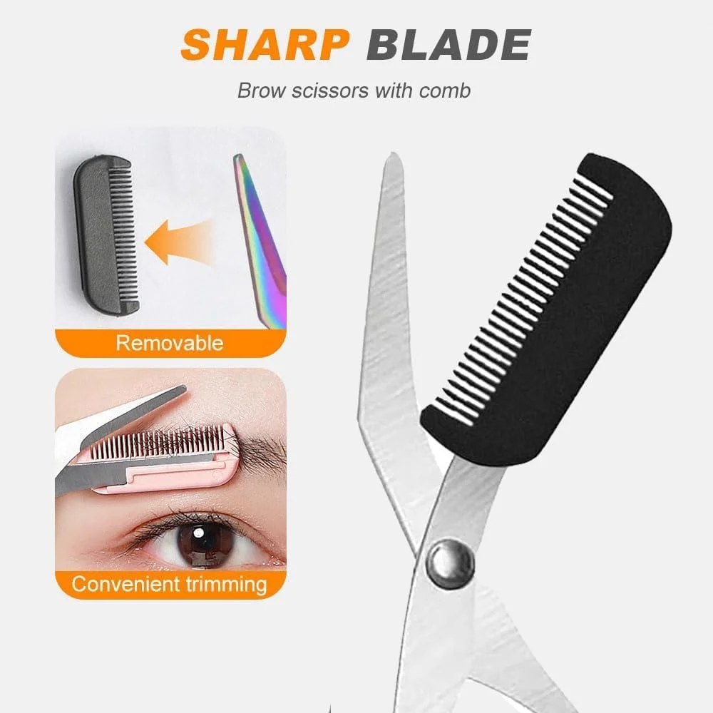 قیچی ابرو با شانه، قیچی ابرو 2 در 1 جدید و ارتقا یافته، تیغ ابرو منحنی استیل ضد زنگ ضد لغزش، هدیه لوازم آرایشی برای مردان و زنان (صورتی) قیچی ابرو با شانه، قیچی ابرو 2 در 1 جدید و ارتقا یافته، تیغ ابرو منحنی استیل ضد زنگ ضد لغزش، هدیه لوازم آرایشی برای مردان و زنان (صورتی)