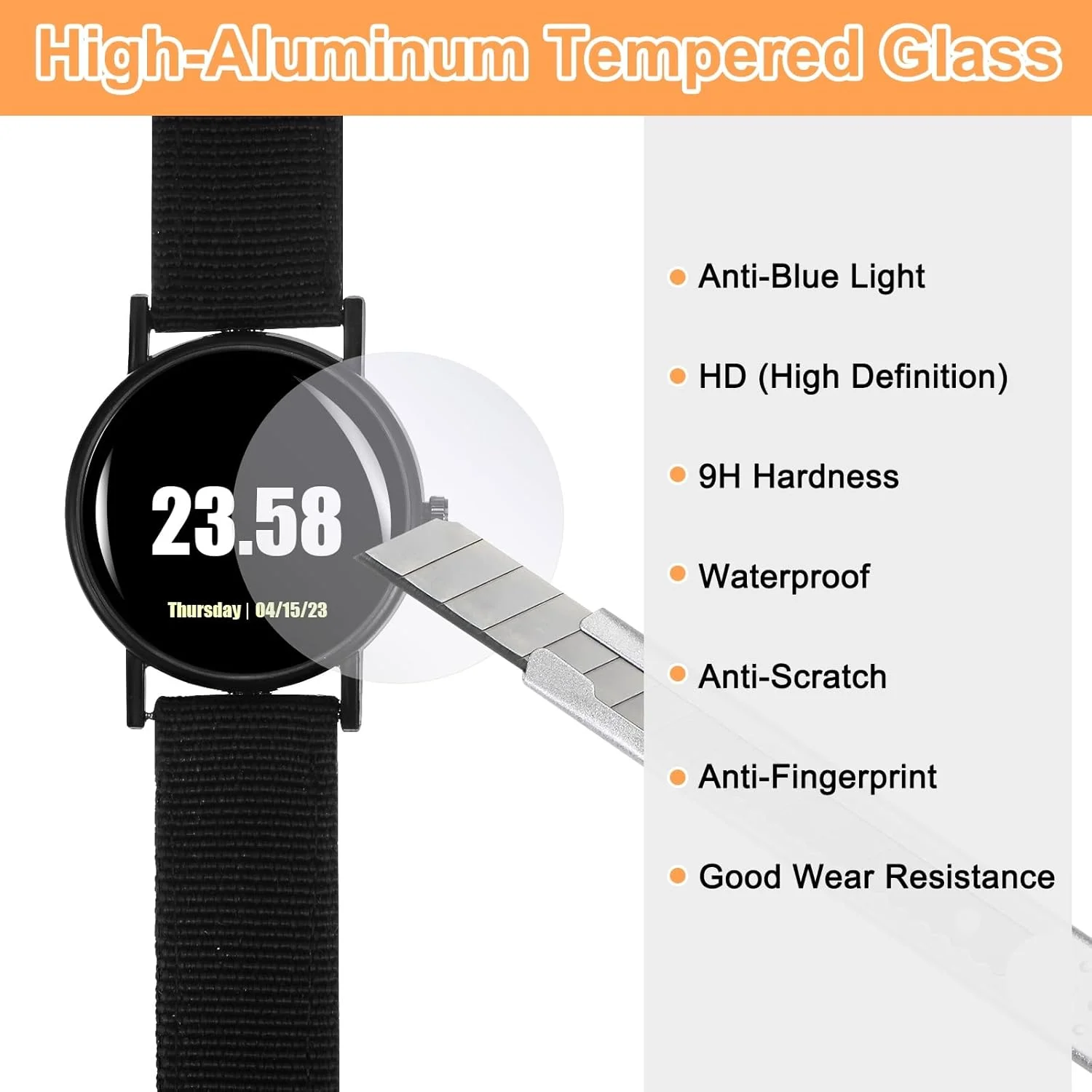 محافظ صفحه نمایش شیشه ای ساعت سورسیینگ مپ، 5 عدد، 33 میلی متر، شیشه حرارت دیده آلومینای بالا 9H، ضد نور آبی، HD، گرد، محافظ صفحه نمایش کریستالی ساعت هوشمند