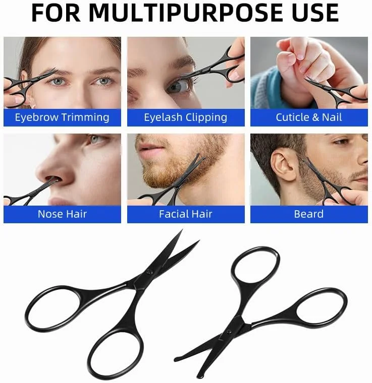 ست قیچی کوچک پیرایش موی صورت ESSBES برای مردان و زنان، مناسب ابرو، موی بینی، سبیل، ریش و مژه، دارای نوک ایمنی گرد و منحنی، 2 عددی ست قیچی کوچک پیرایش موی صورت ESSBES برای مردان و زنان، مناسب ابرو، موی بینی، سبیل، ریش و مژه، دارای نوک ایمنی گرد و منحنی، 2 عددی