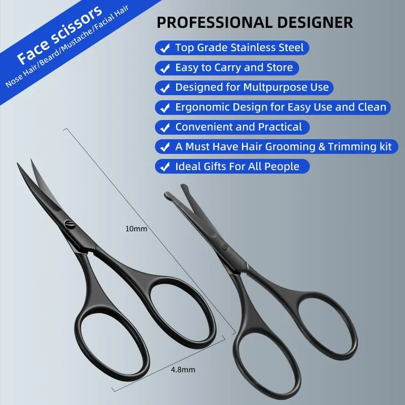 ست قیچی کوچک پیرایش موی صورت ESSBES برای مردان و زنان، مناسب ابرو، موی بینی، سبیل، ریش و مژه، دارای نوک ایمنی گرد و منحنی، 2 عددی ست قیچی کوچک پیرایش موی صورت ESSBES برای مردان و زنان، مناسب ابرو، موی بینی، سبیل، ریش و مژه، دارای نوک ایمنی گرد و منحنی، 2 عددی