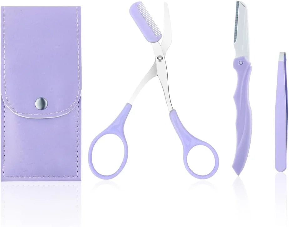 ست قیچی ابرو 3 در 1 HANNEA®، ست مرتب سازی ابرو، قیچی ابرو با شانه، موچین موکن، تیغ ابرو صورت، ست اصلاح ابرو برای زنان و مردان، بنفش ست قیچی ابرو 3 در 1 HANNEA®، ست مرتب سازی ابرو، قیچی ابرو با شانه، موچین موکن، تیغ ابرو صورت، ست اصلاح ابرو برای زنان و مردان، بنفش