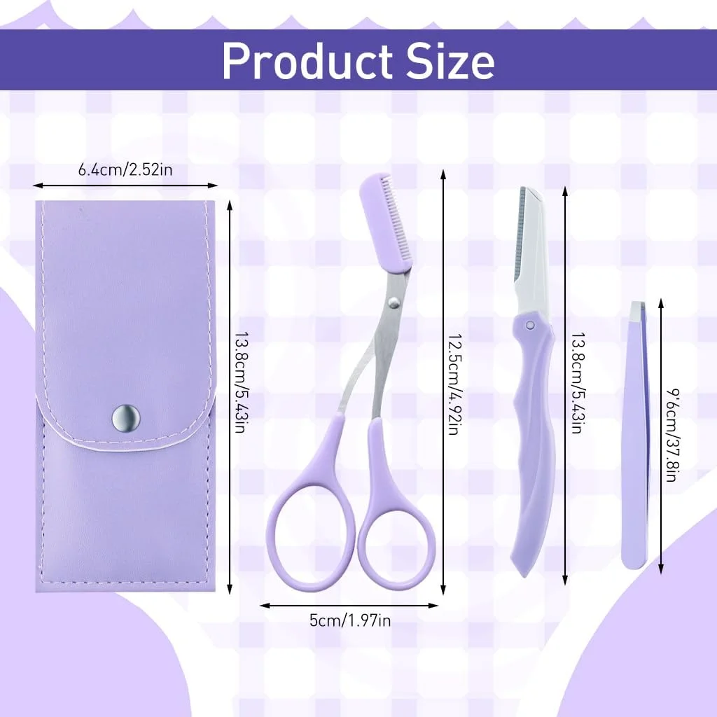 ست قیچی ابرو 3 در 1 HANNEA®، ست مرتب سازی ابرو، قیچی ابرو با شانه، موچین موکن، تیغ ابرو صورت، ست اصلاح ابرو برای زنان و مردان، بنفش ست قیچی ابرو 3 در 1 HANNEA®، ست مرتب سازی ابرو، قیچی ابرو با شانه، موچین موکن، تیغ ابرو صورت، ست اصلاح ابرو برای زنان و مردان، بنفش