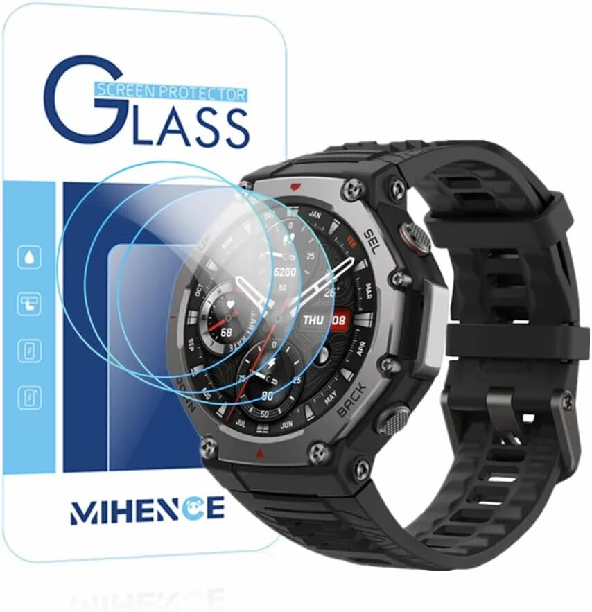 محافظ صفحه نمایش MIHENCE سازگار با Amazfit T-Rex 3 / T-Rex 3 Pro 48mm، فیلم محافظ شیشه ای حرارت دیده 9H برای ساعت هوشمند T-Rex 3/3 Pro 48mm (3 عدد)
