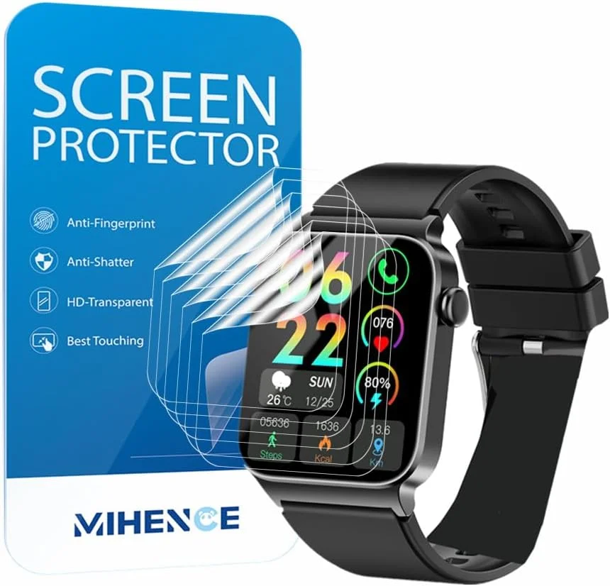 محافظ صفحه نمایش MIHENCE برای ساعت هوشمند T50S با صفحه نمایش 1.85 اینچی، محافظ صفحه نمایش TPU HD سازگار با uaue T50S / VKROBAG T50S / Donerton T50H ساعت هوشمند 1.85 اینچی [بسته 6 عددی]