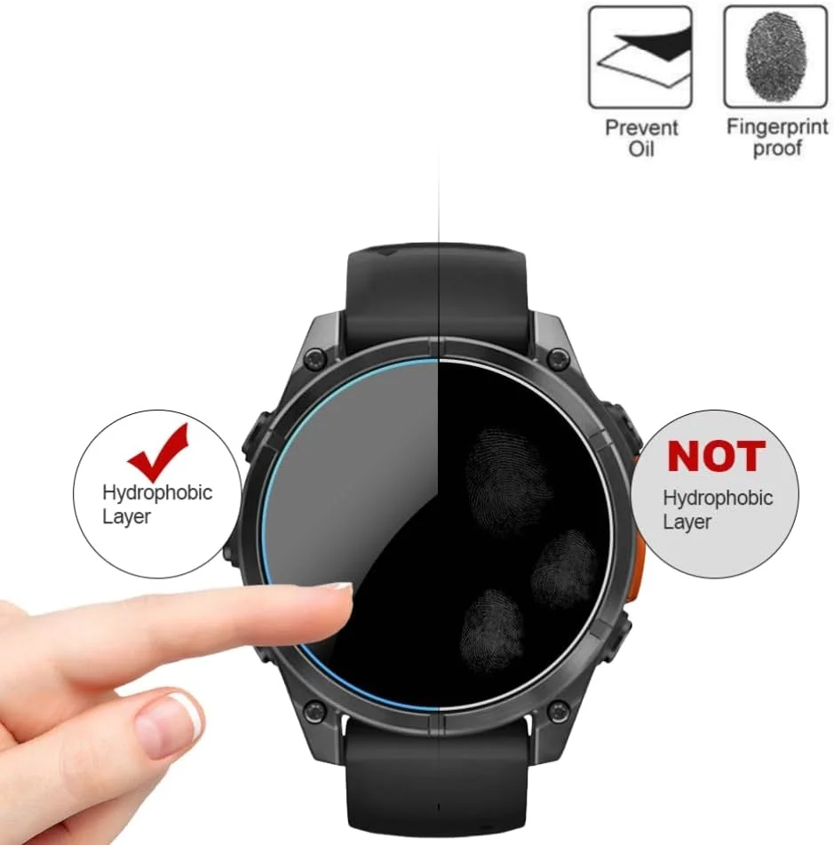 محافظ صفحه نمایش MIHENCE سازگار با ساعت هوشمند Garmin Fenix 8 47 mm، فیلم شیشه ای حرارت دیده 9H ضد خش سازگار با ساعت هوشمند Fenix 8 47 mm AMOLED (بسته 3 عددی)