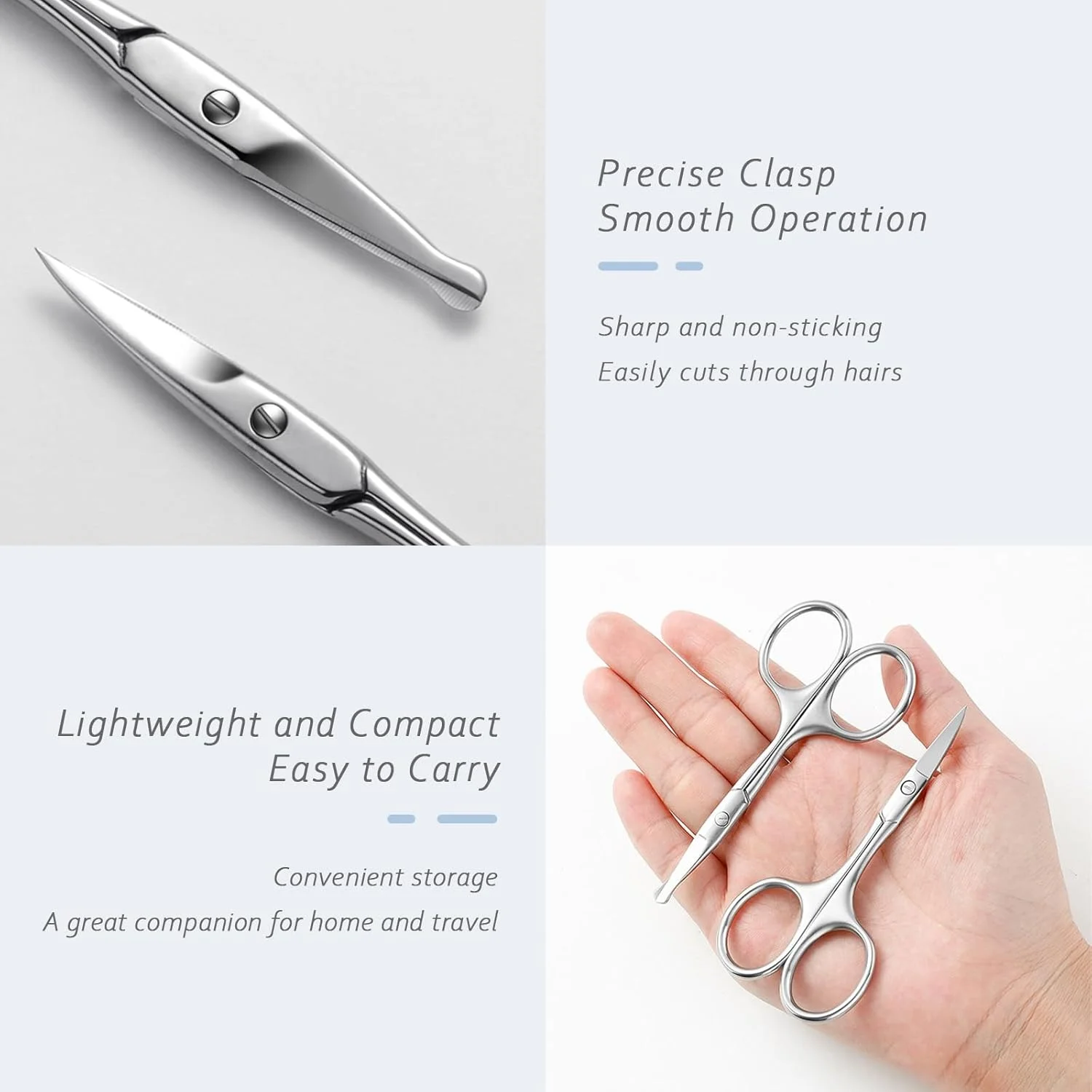 قیچی پیرایش موی صورت 2 عددی برای آقایان و بانوان، ابرو، موی بینی، سبیل، ریش، مژه، کیت اصلاح گوش - قیچی های نوک گرد و منحنی ایمن (نقره ای) قیچی پیرایش موی صورت 2 عددی برای آقایان و بانوان، ابرو، موی بینی، سبیل، ریش، مژه، کیت اصلاح گوش - قیچی های نوک گرد و منحنی ایمن (نقره ای)