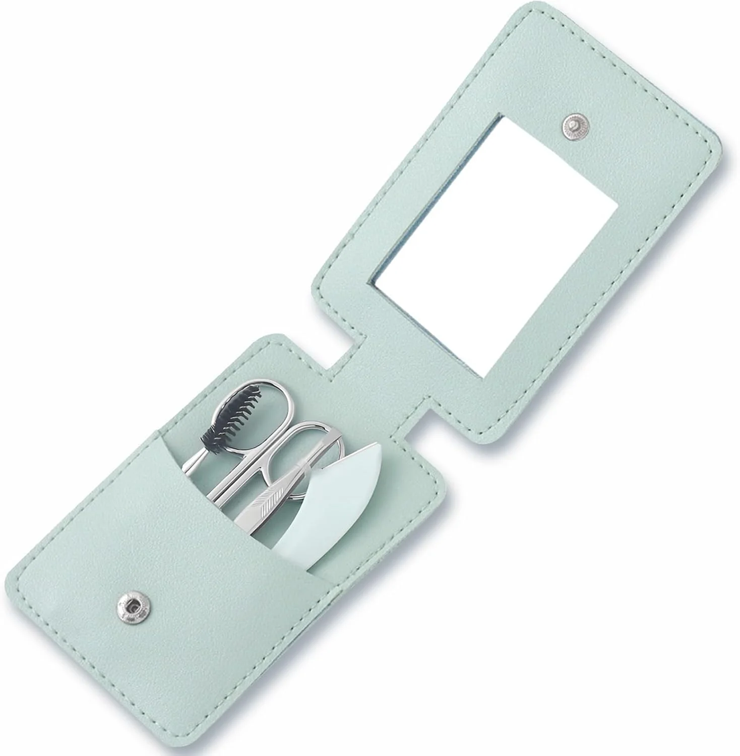 ست اصلاح ابرو KASTWAVE، ست 5 در 1 شامل قیچی ابرو، تیغ ابرو، موچین، برس و آینه برای زنان، شامل کیف چرمی قابل حمل، سبز ست اصلاح ابرو KASTWAVE، ست 5 در 1 شامل قیچی ابرو، تیغ ابرو، موچین، برس و آینه برای زنان، شامل کیف چرمی قابل حمل، سبز