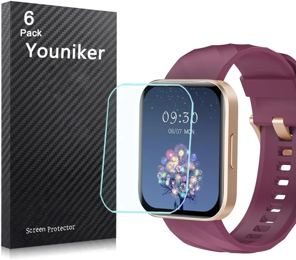 محافظ صفحه نمایش ساعت هوشمند یونیکر سازگار با RUIMEN D1 سایز 1.85 اینچ (بسته 6 عددی)، فیلم محافظ صفحه نمایش ساعت هوشمند GloryFit D1 سایز 1.85 اینچ، پوشش محافظ صفحه نمایش شفاف HD ضد خش
