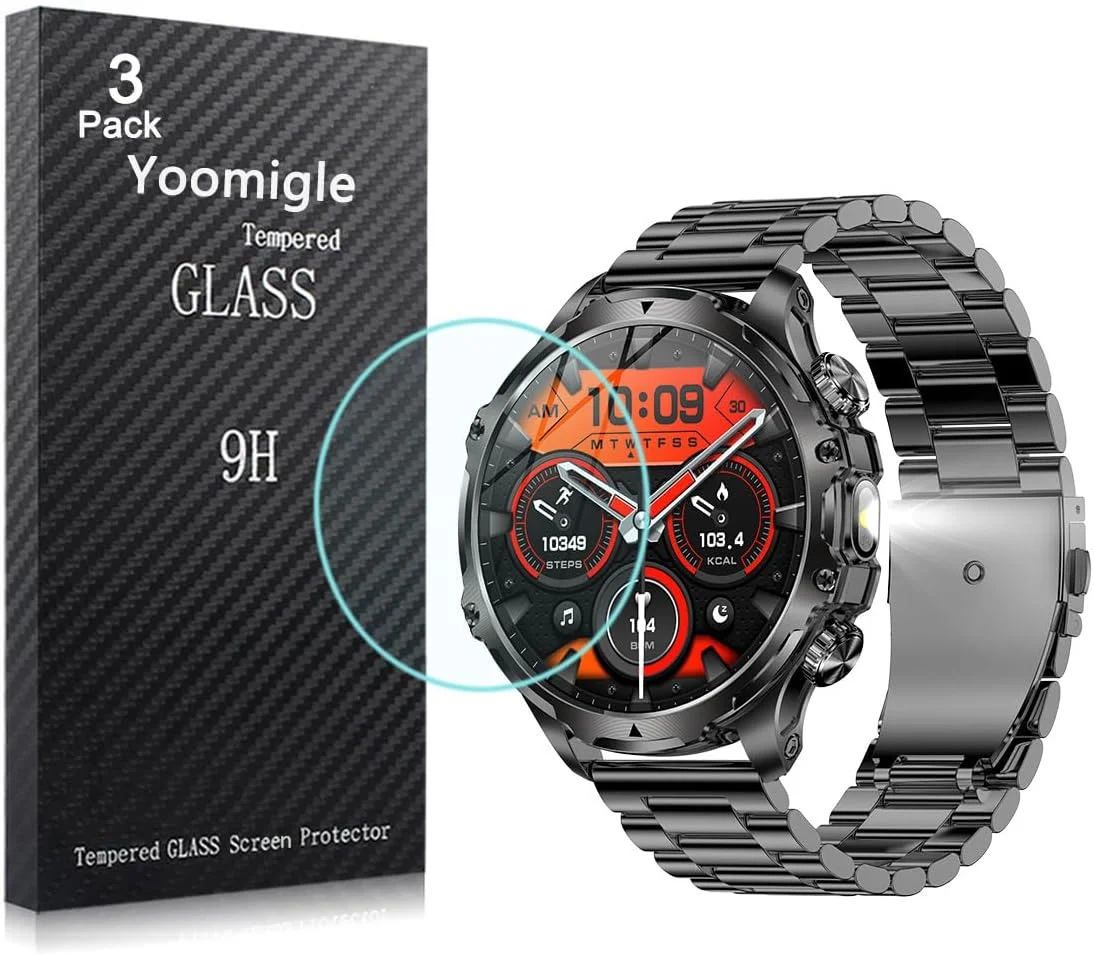 محافظ صفحه نمایش شیشه ای حرارت دیده یومایگل سازگار با ساعت هوشمند HIRREO AK75 Pro با صفحه نمایش 1.85 اینچی، سازگار با ساعت هوشمند LIGE FV15 1.85 اینچی، محافظ صفحه نمایش شیشه ای 9H 0.3MM ضد خش (3 عدد)