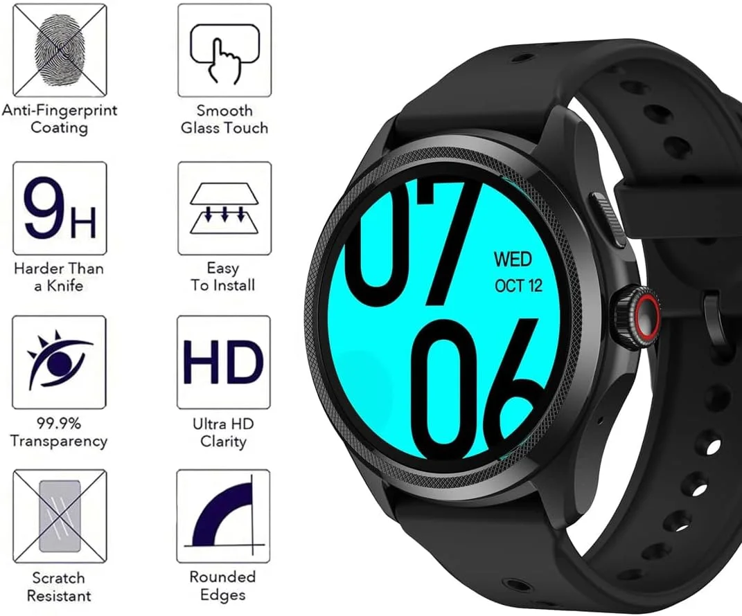محافظ صفحه نمایش شیشه ای تمپرد سازگار با Ticwatch Pro 5، بسته 4 عددی، ضد خش، ضد اثر انگشت و بدون حباب محافظ صفحه نمایش شیشه ای تمپرد سازگار با Ticwatch Pro 5، بسته 4 عددی، ضد خش، ضد اثر انگشت و بدون حباب