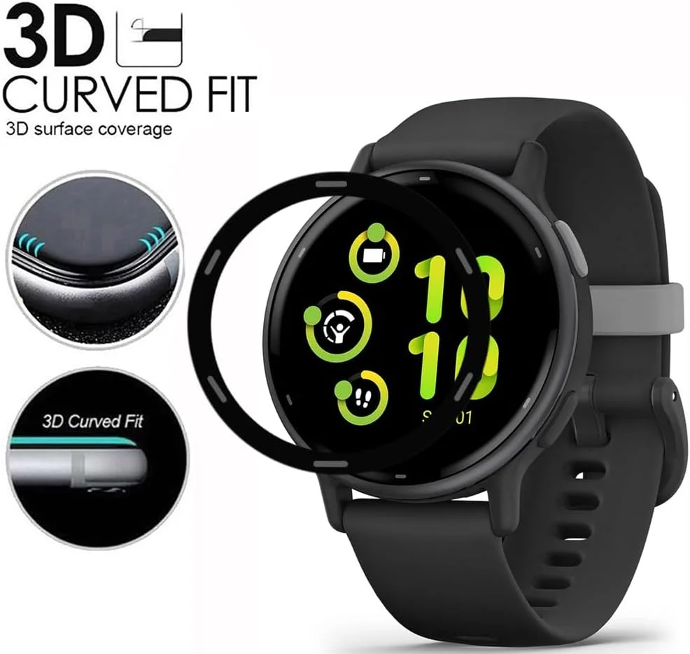محافظ صفحه نمایش سازگار با ساعت هوشمند Garmin Vivoactive 6 و Vivoactive 5، پوشش کامل سه بعدی ضد خش - بسته 3 عددی