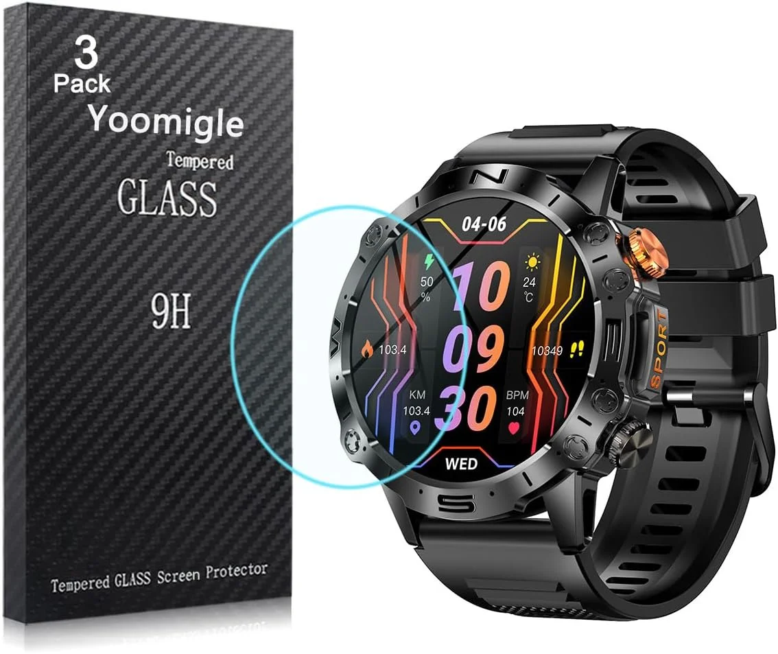 محافظ صفحه نمایش شیشه ای یومیگل سازگار با ساعت هوشمند ESFOE ST19 با صفحه نمایش 1.43 اینچی، بسته 3 عددی، شیشه حرارت دیده برای ساعت هوشمند LIGE ST19 1.43 اینچی، محافظ صفحه نمایش شیشه ای 9H 0.3MM ضد خش
