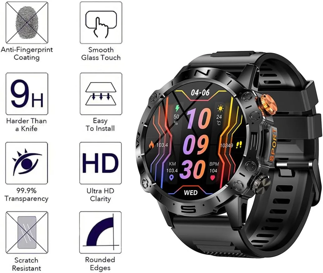 محافظ صفحه نمایش شیشه ای یومیگل سازگار با ساعت هوشمند ESFOE ST19 با صفحه نمایش 1.43 اینچی، بسته 3 عددی، شیشه حرارت دیده برای ساعت هوشمند LIGE ST19 1.43 اینچی، محافظ صفحه نمایش شیشه ای 9H 0.3MM ضد خش