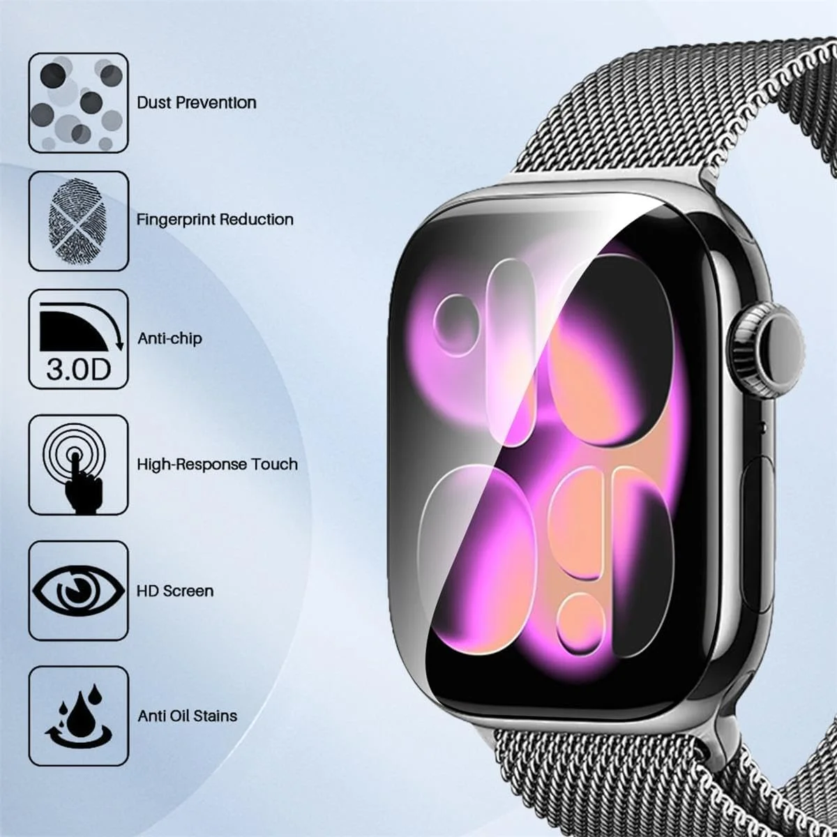 محافظ صفحه نمایش T Tersely [بسته 8 عددی] برای اپل واچ سری 11/10 - 46 میلی متر، فیلم TPU نرم با پوشش کامل برای iWatch S11 S10 2025، ضد خش HD شفاف (46MM)