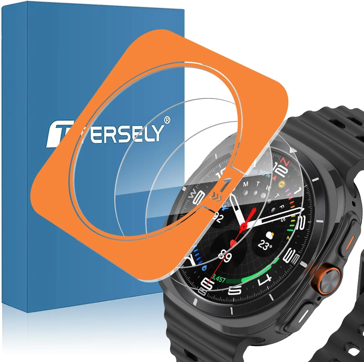 محافظ صفحه نمایش T Tersely [بسته 2 عددی] برای ساعت هوشمند سامسونگ گلکسی واچ اولترا به همراه قاب نصب، شیشه حرارت دیده 9H پوشش کامل محافظ شفاف برای ساعت سامسونگ اولترا (عرضه شده در سال 2024)