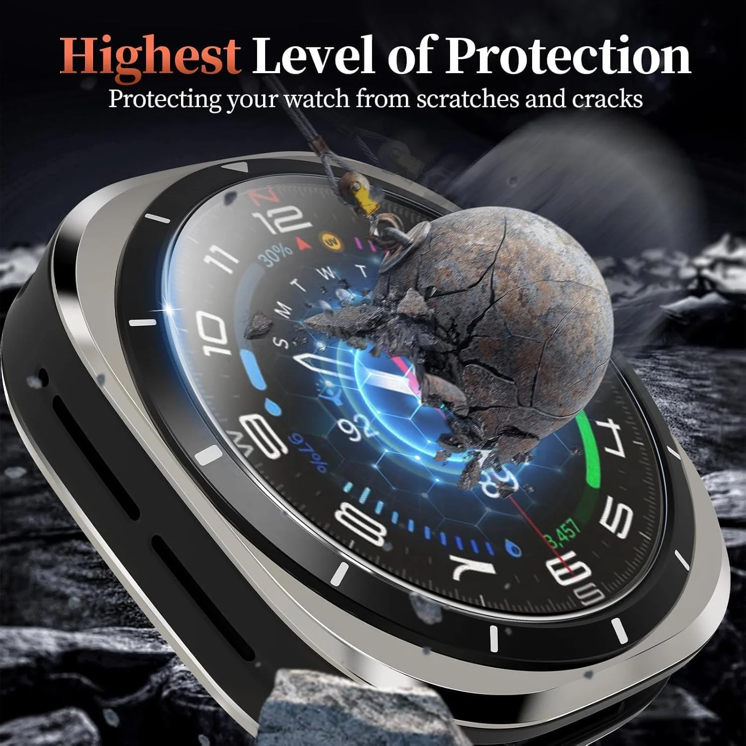 محافظ صفحه نمایش T Tersely [بسته 2 عددی] برای ساعت هوشمند سامسونگ گلکسی واچ اولترا به همراه قاب نصب، شیشه حرارت دیده 9H پوشش کامل محافظ شفاف برای ساعت سامسونگ اولترا (عرضه شده در سال 2024)