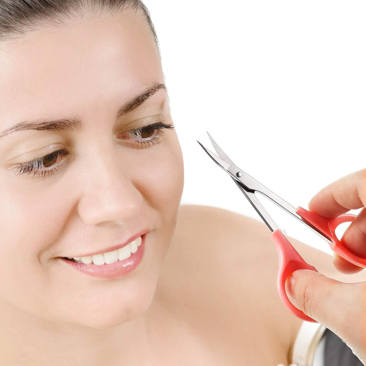 قیچی ابرو خمیده مادِر، بسته 2 عددی، قیچی کوچک، قیچی استیل مدل T برای اکستنشن مژه، موی صورت و بینی (4 اینچ)